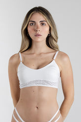 Modern Bralette Top Recycled Asymmetric Moonlight in White